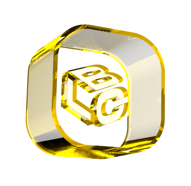 Cubo 3D com letras ABC dentro de um anel dourado translúcido.